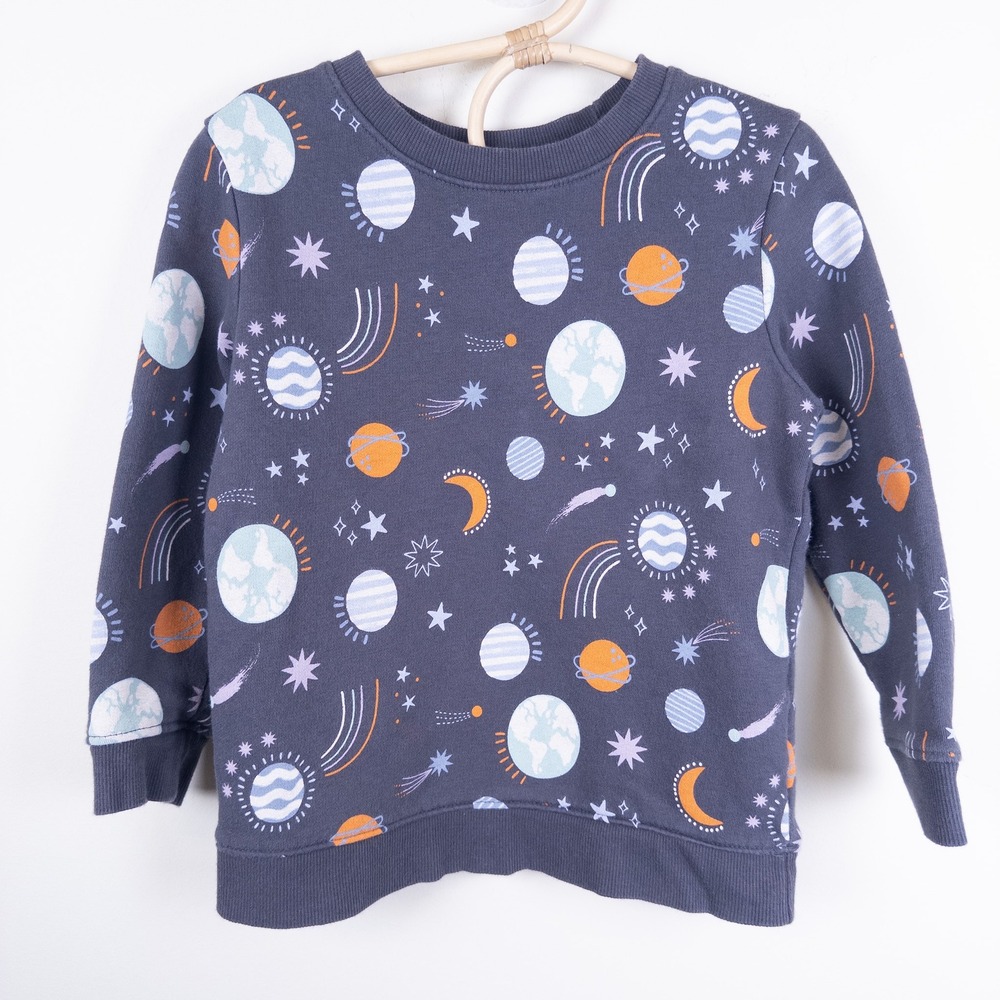 Cat & Jack Space Print Sweatshirt Kids 4T Gray‎ Planets Stars Pullover